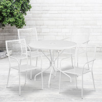 Flash Furniture CO-35RD-02CHR4-WH-GG 35.25" Round Table Set with 4 Square Back Chairs in White